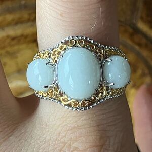 Natural White Jade Sterling Silver Ring Size 9